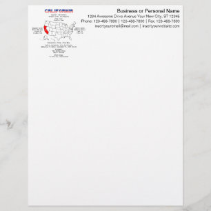 California American state on a map and useful info Custom Letterhead