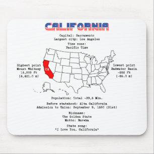 California American state on a map and useful info Mouse Mat