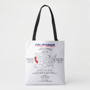 California American state on a map and useful info Tote Bag
