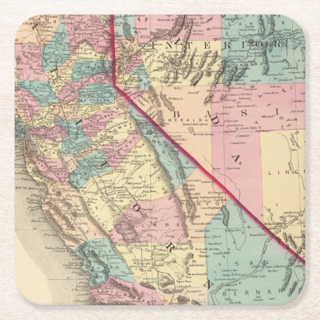 California and Nevada 2 2 Square Paper Coaster (Front)
