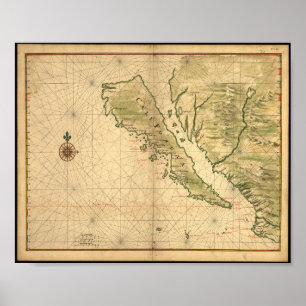 California as an Island Map from the 1600's. Poster
