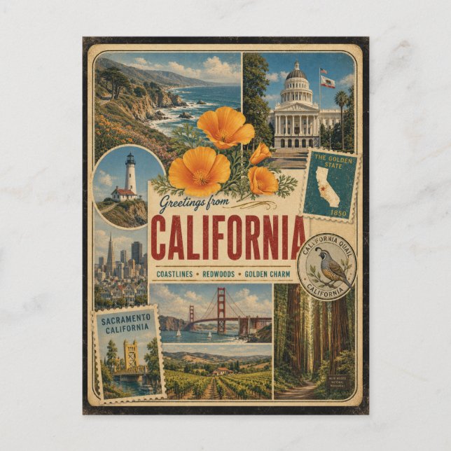 California Authentic Vintage Style Postcard (Front)
