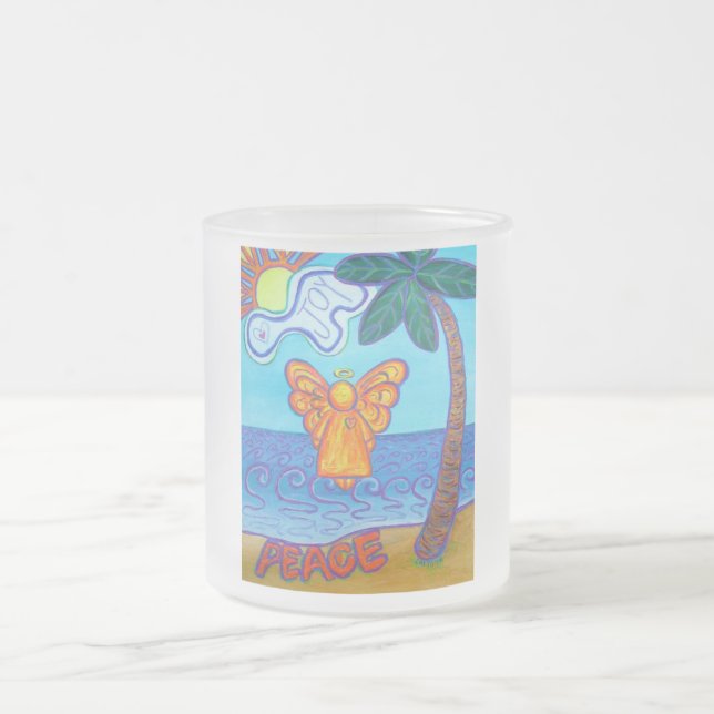 California Beach Angel Frosted Glass Coffee Mug (Center)