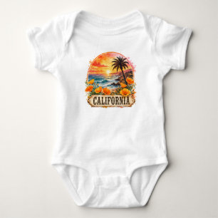 California Beach Flower Tropical Watercolor Design Baby Bodysuit