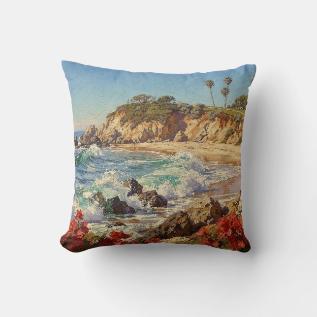 California Beach | Impressionist Coastal Art Cushion (Front)