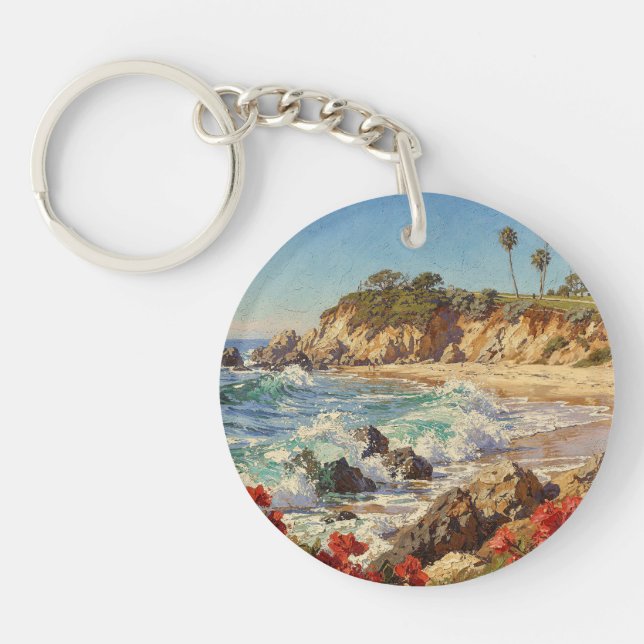  California Beach | Impressionist Coastal Art Key Ring (Front)