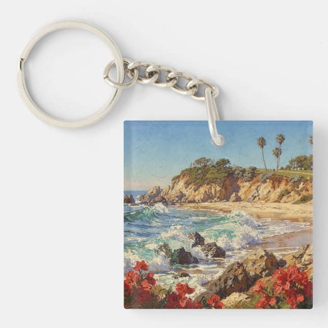  California Beach | Impressionist Coastal Art Key Ring (Front)