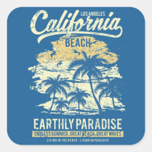 California Beach Living in Paradise Endless Summer Square Sticker