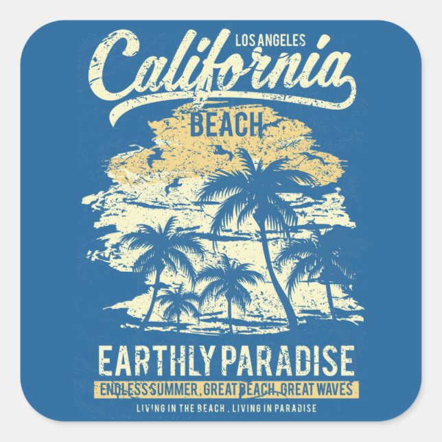 California Beach Living in Paradise Endless Summer Square Sticker (Front)