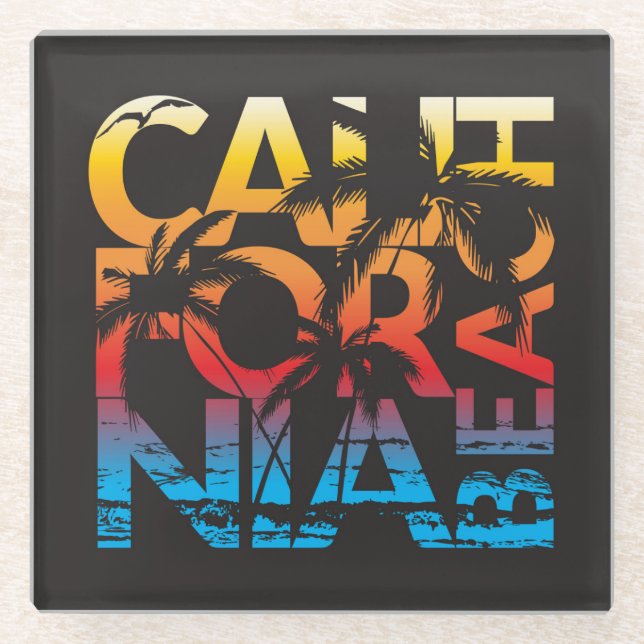 California Beach Poster Glass Coaster (Front)