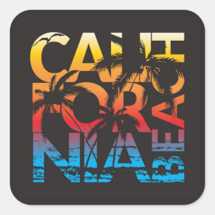 California Beach Poster Square Sticker