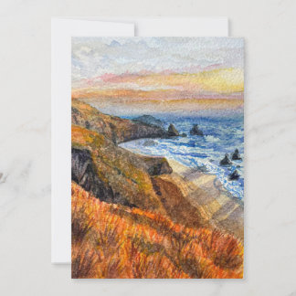 California Beach Sunset Watercolor Greeting Card