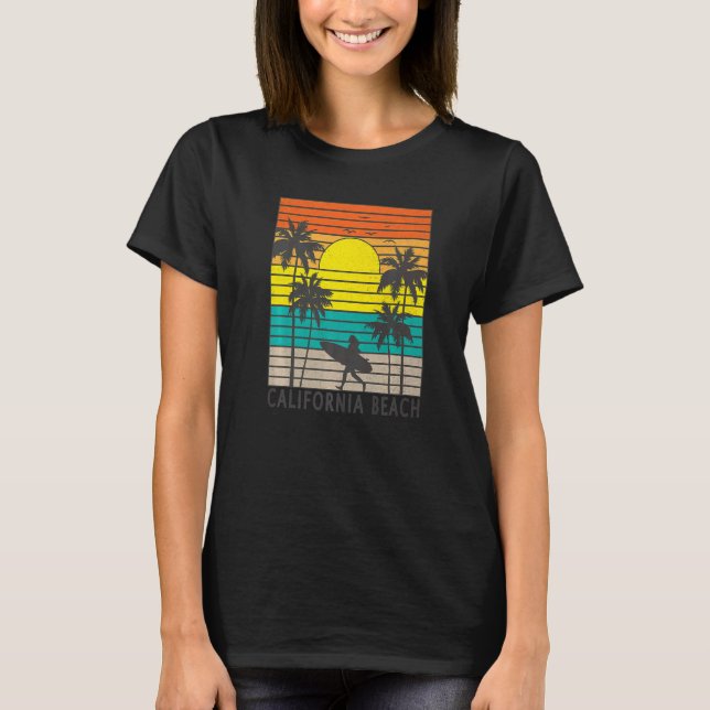 California Beach Surfer Girl Surfing Surf Palm Tre T-Shirt (Front)