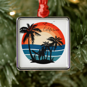 California Beach Surfer Sunset - Ornament 