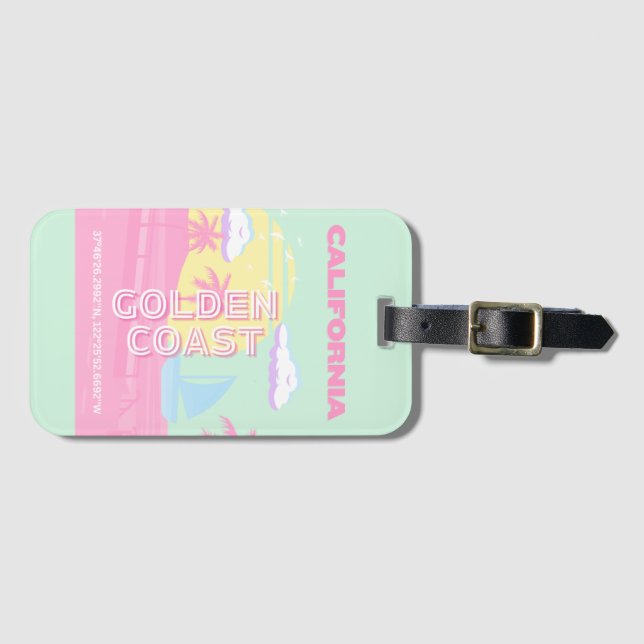 California, Beach, Travel Art, Preppy Luggage Tag (Front Horizontal)
