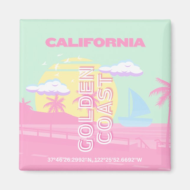 California, Beach, Travel Art, Preppy Magnet (Front)