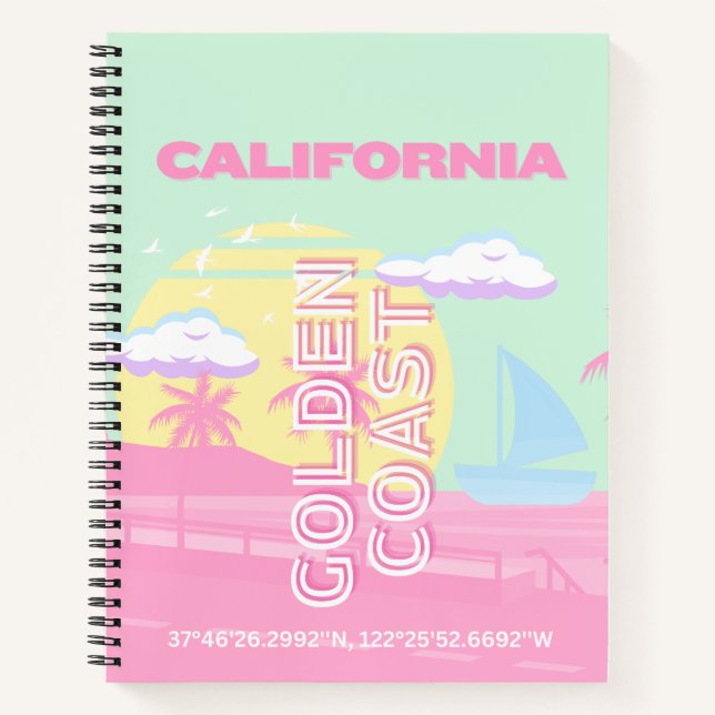 California, Beach, Travel Art, Preppy Notebook (Front)