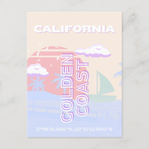California, Beach, Travel Art, Preppy, Pastel Holiday Postcard