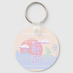 California, Beach, Travel Art, Preppy, Pastel Key Ring