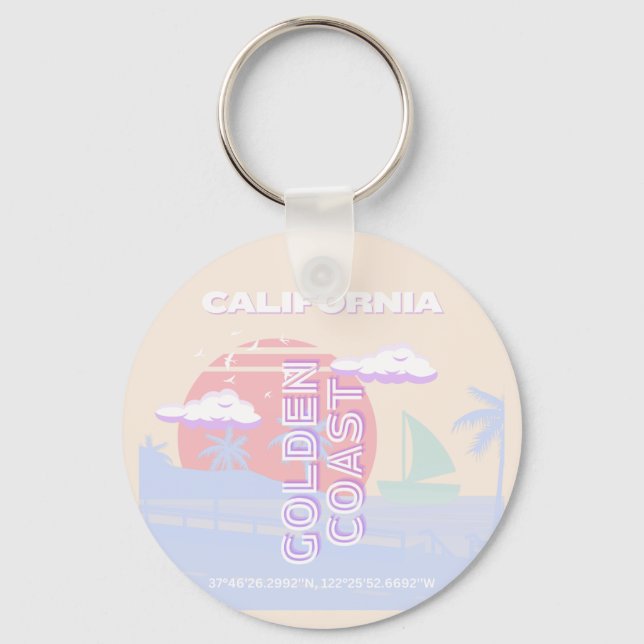 California, Beach, Travel Art, Preppy, Pastel Key Ring (Front)