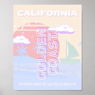 California, Beach, Travel Art, Preppy, Pastel Poster
