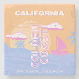 California, Beach, Travel Art Stone Coaster