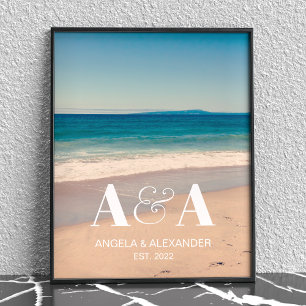  California Beach Wedding Monogram Photo Poster