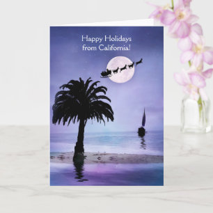 California Beach with Santa and Sleigh Holiday Card
