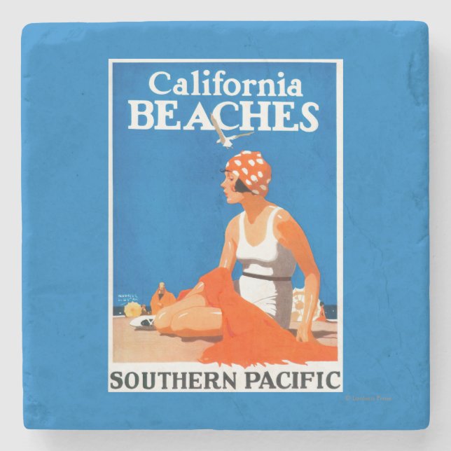 California Beaches Promotional Poster Stone Coaster (Front)