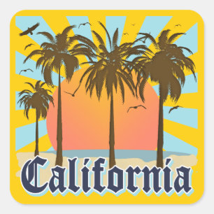 California Beaches Sunset Square Sticker