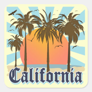 California Beaches Sunset Square Sticker