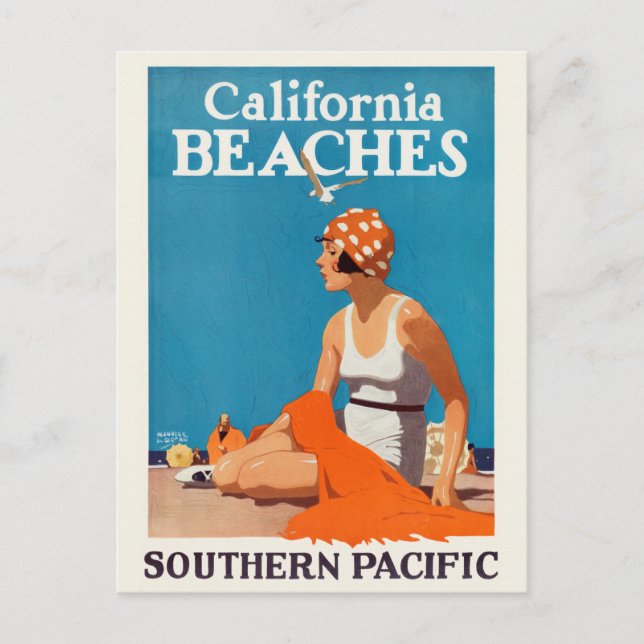 California Beaches Vintage Poster 1923 Postcard (Front)