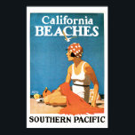 California Beaches Vintage Travel Poster<br><div class="desc">This vintage travel advertising poster is of a California Beach.  A woman in a vintage swimsuit sits on the beach with the ocean behind her and a seagull flying overhead.</div>