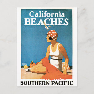 California Beaches Vintage Travel Poster Postcard