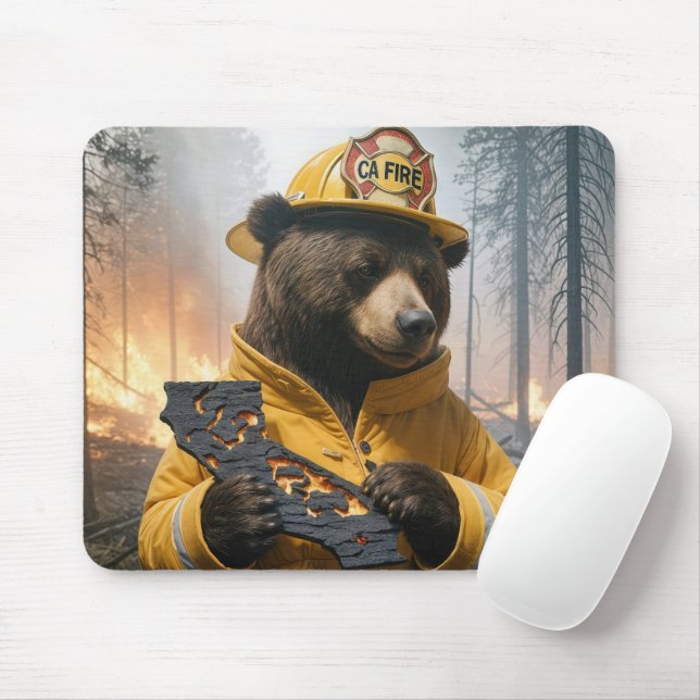 California Bear Firefighter Mouse Mat (With Mouse)