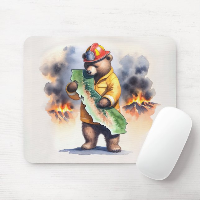 California Bear Firefighter  Mouse Mat (With Mouse)