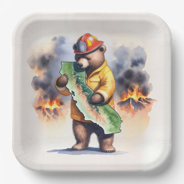 California Bear Firefighter  Paper Plate (Front)