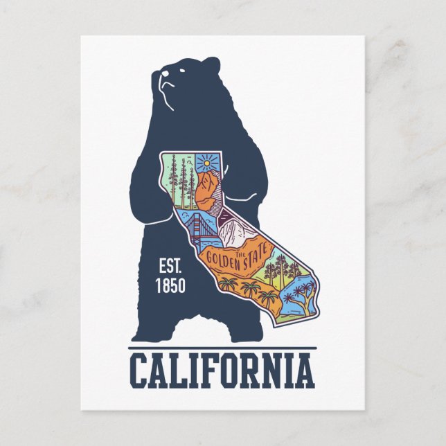  California Bear Golden State Postcard (Front)