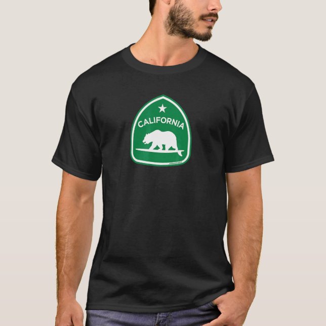CALIFORNIA BEAR ON SURFBOARD  Coastal State Highwa T-Shirt (Front)