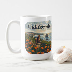 California Bear Poppies Flowers Coast Retro Coffee Mug