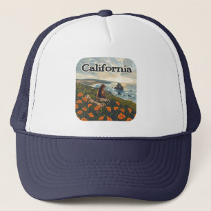 California Bear Poppies Flowers Coast Retro Trucker Hat