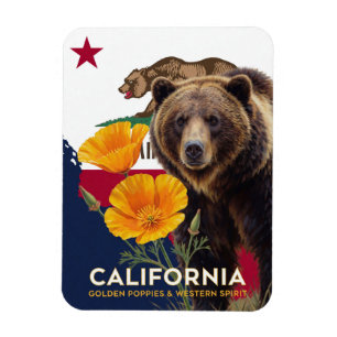 California Bear Poppy And Orange State Symbols Magnet