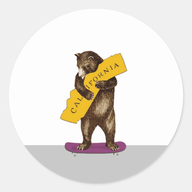 California Bear Riding Skateboard Classic Round Sticker (Front)