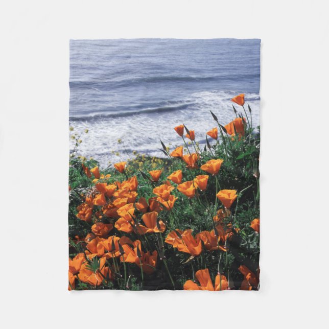 California, Big Sur Coast, California Poppy Fleece Blanket (Front)