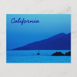 California blue sunset and boat postcard