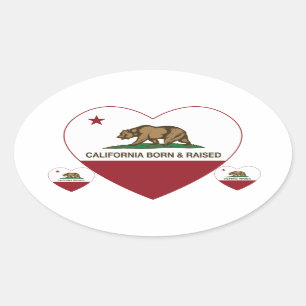 California Born and Raised Heart Oval Sticker