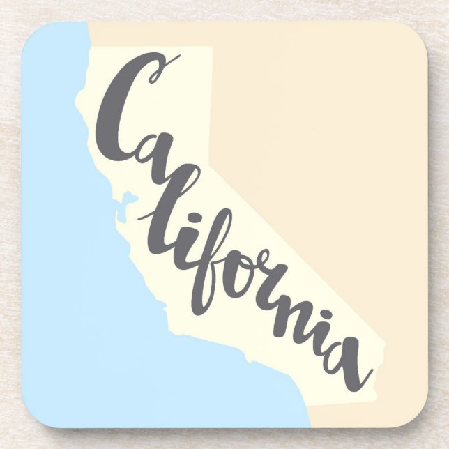California Brush Lettering With Silhouette Map Coaster (Front)