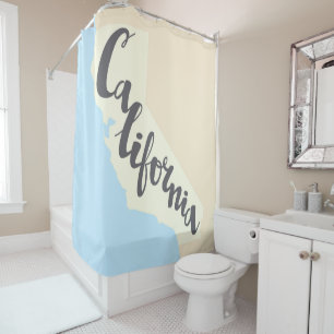 California Brush Lettering With Silhouette Map Shower Curtain