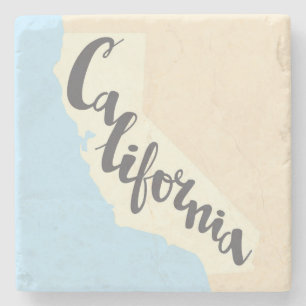 California Brush Lettering With Silhouette Map Stone Coaster