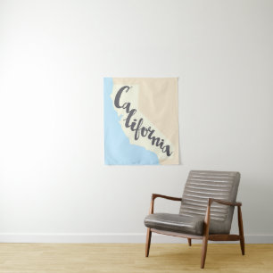 California Brush Lettering With Silhouette Map Tapestry